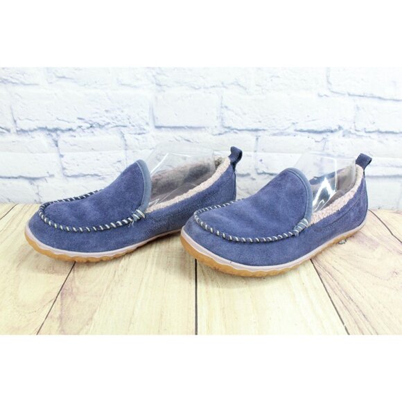 LL Bean Mountain Slippers Moccasin Suede Raw Indigo Size 8 M - Picture 2 of 9